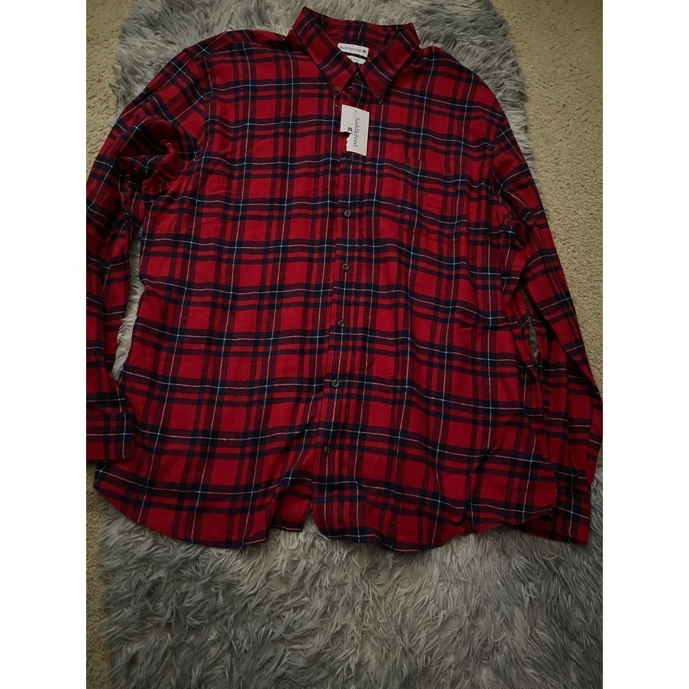 Brand New Saddlebred Big &Tall 3XLT Red Navy Plaid Flannel Button Down Shirt NWT